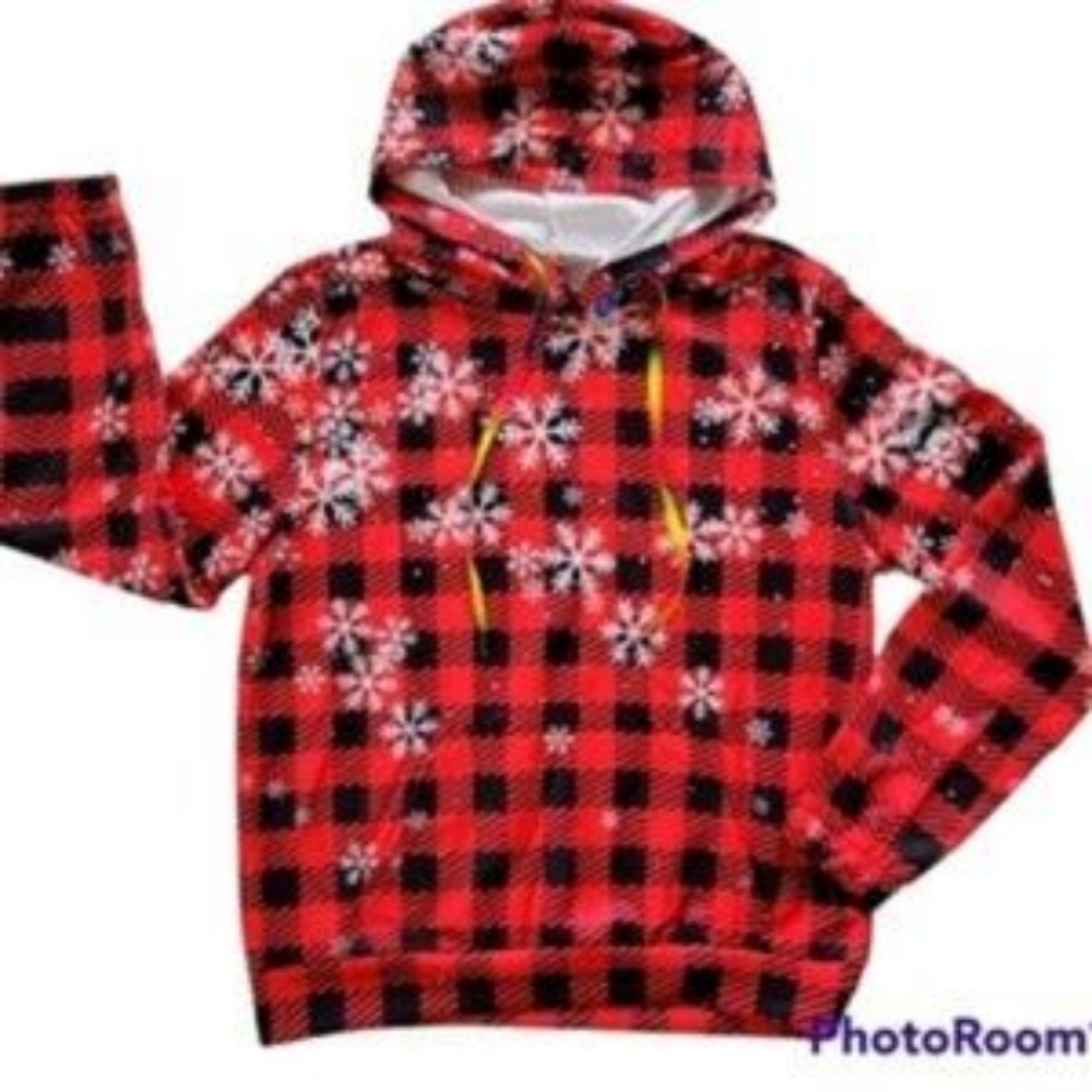 ❤️B2G1 NWOT Unbranded Plaid Nylon Feel Hoodie With Snowflakes S